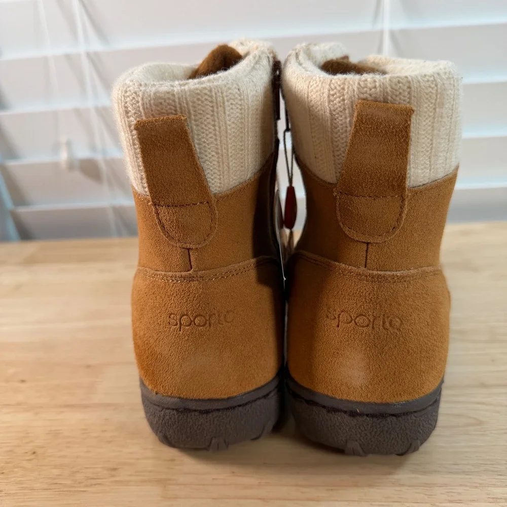 Sporto Boho Camel Brown Suede Winter Ankle Boots Sweater Cuff Womens 9 M